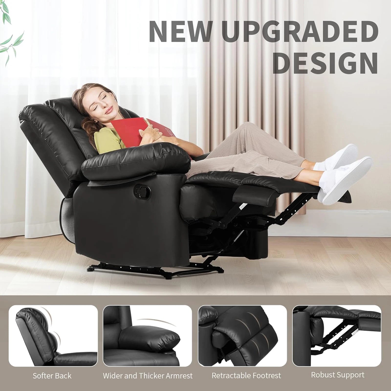 Recliner Armchair Single Sofa Reclining Chair Lounge Seating Adjustable Legrest PU Leather Couch Chair for Room Bedroom Home