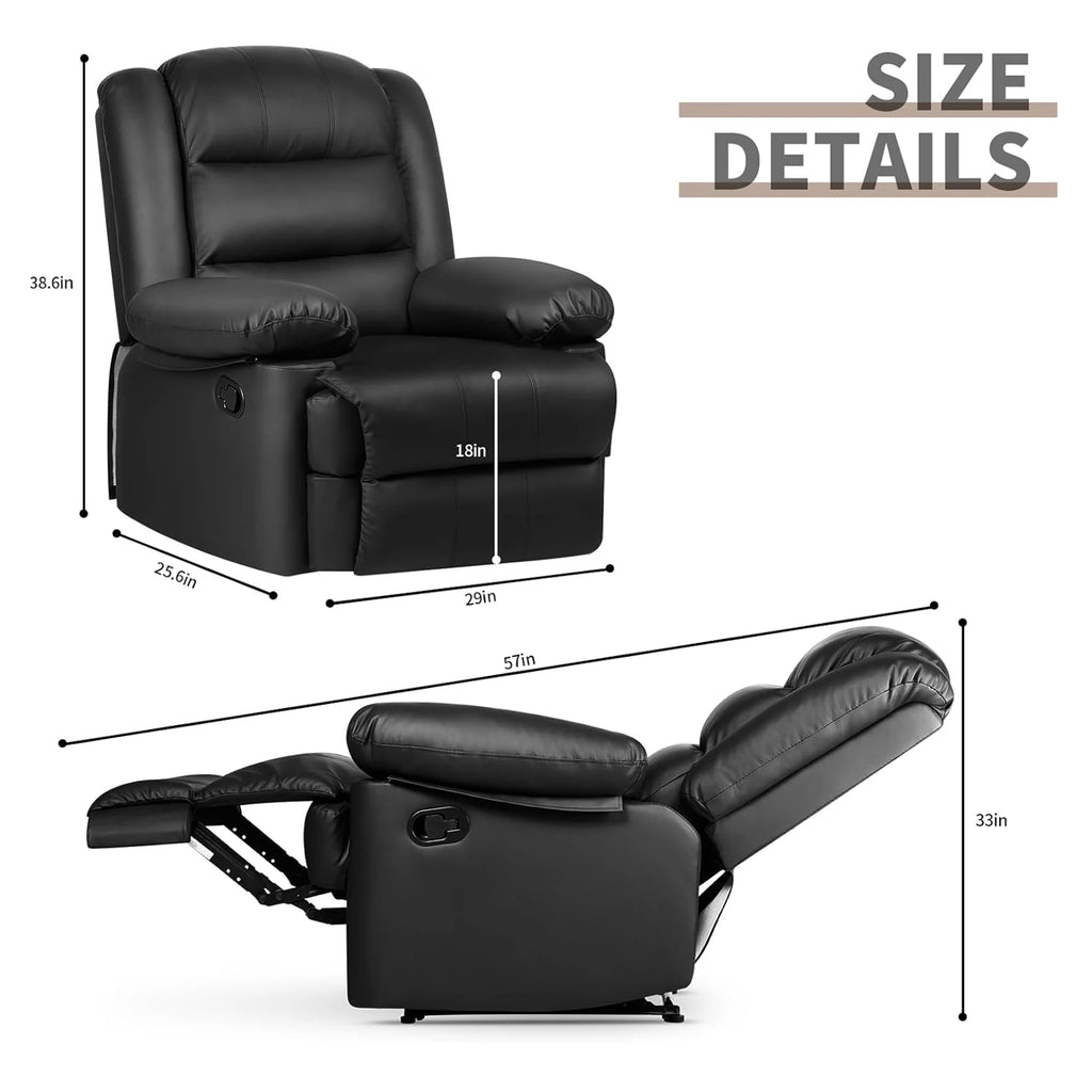 Recliner Armchair Single Sofa Reclining Chair Lounge Seating Adjustable Legrest PU Leather Couch Chair for Room Bedroom Home