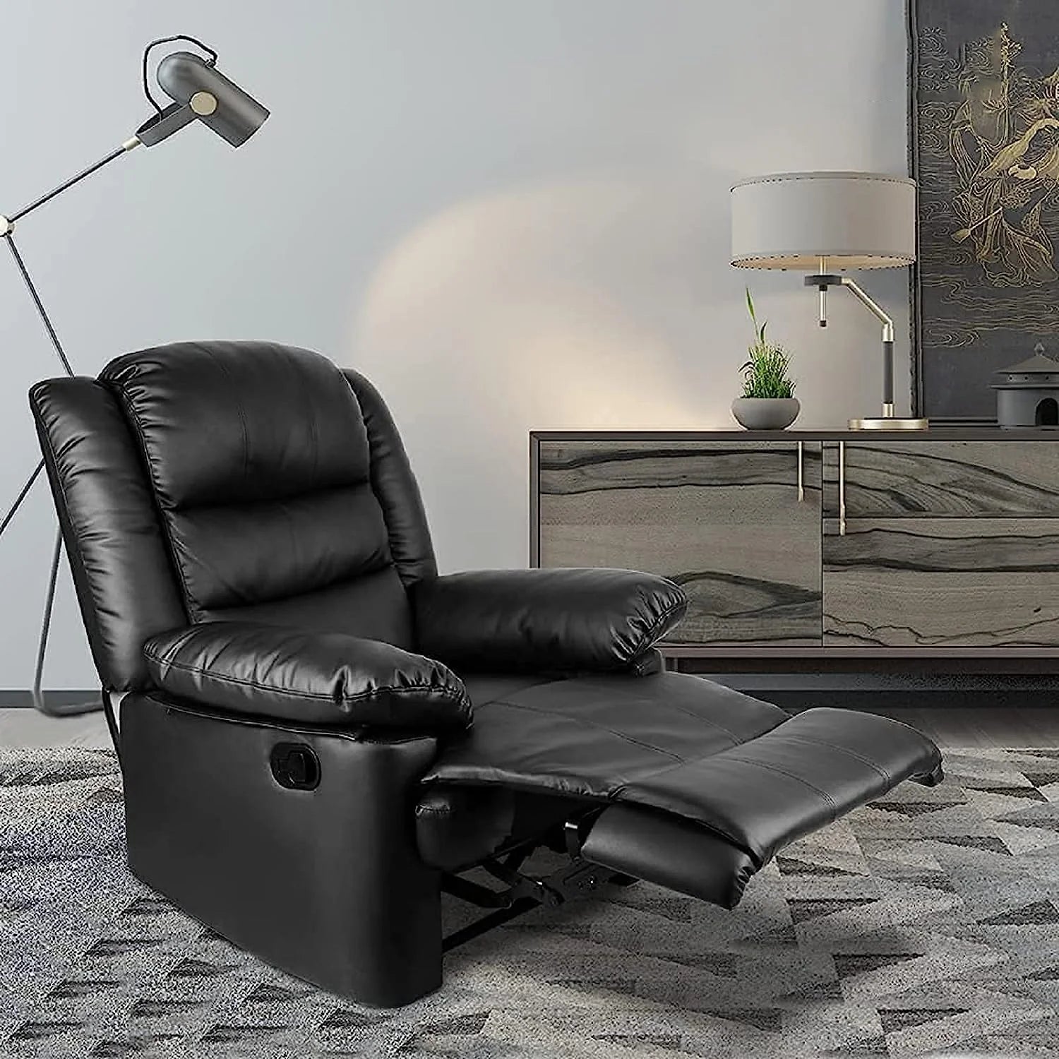 Recliner Armchair Single Sofa Reclining Chair Lounge Seating Adjustable Legrest PU Leather Couch Chair for Room Bedroom Home