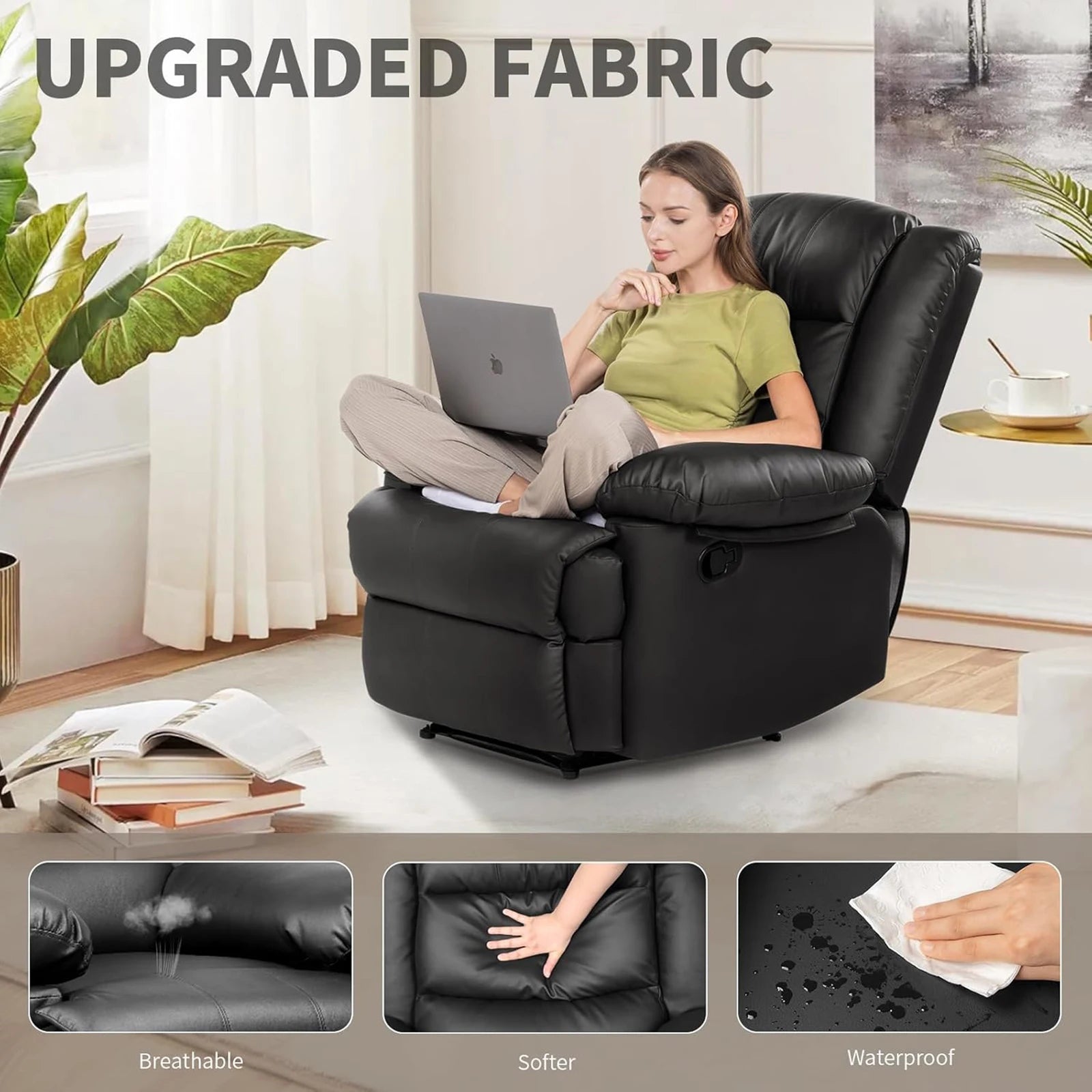 Recliner Armchair Single Sofa Reclining Chair Lounge Seating Adjustable Legrest PU Leather Couch Chair for Room Bedroom Home