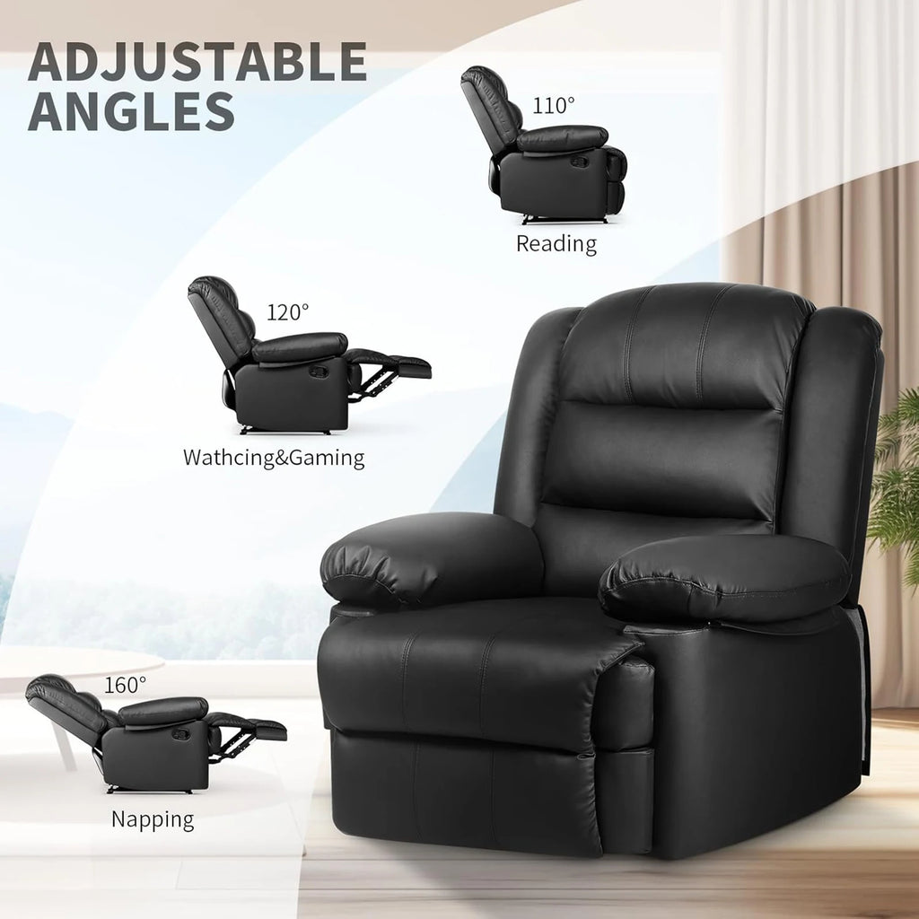 Recliner Armchair Single Sofa Reclining Chair Lounge Seating Adjustable Legrest PU Leather Couch Chair for Room Bedroom Home