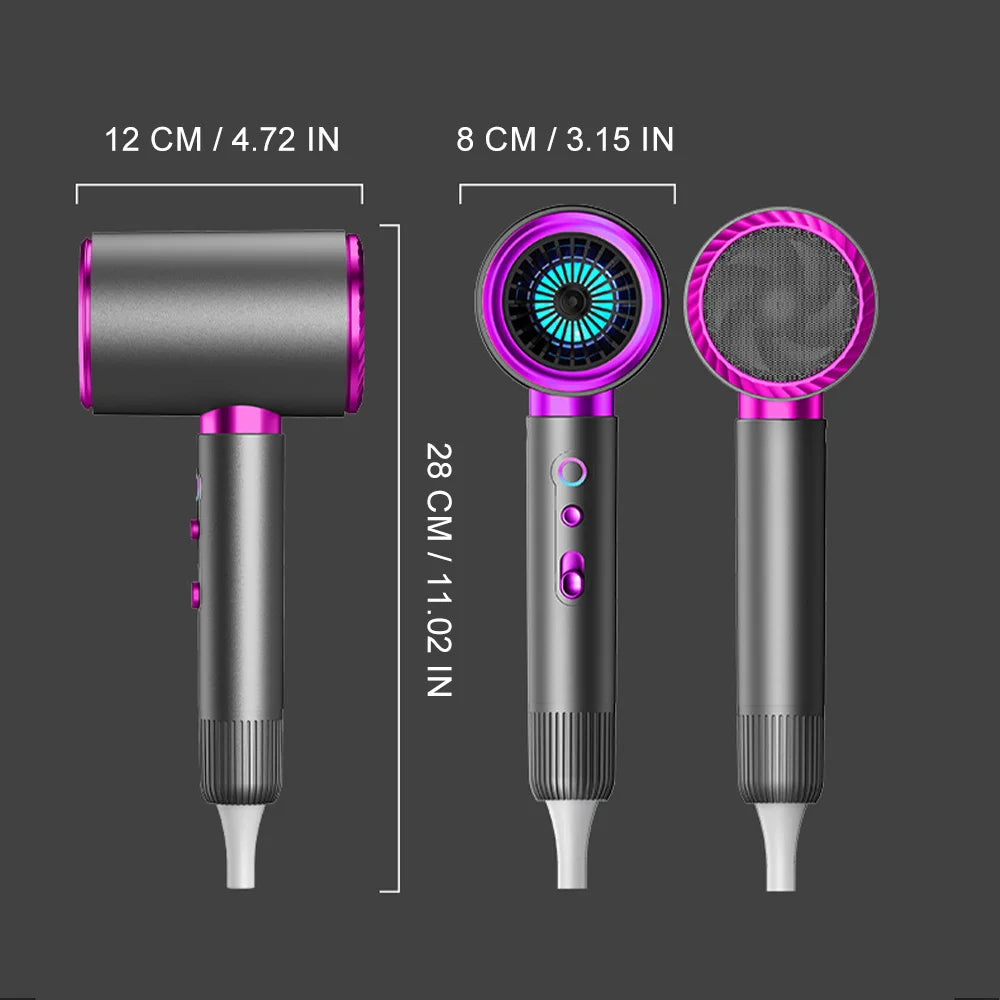 Professional Powerful Hair Dryer High-Speed Negative 2400W Quick Drying Hot and Cold Air Constant with Curly Nozz