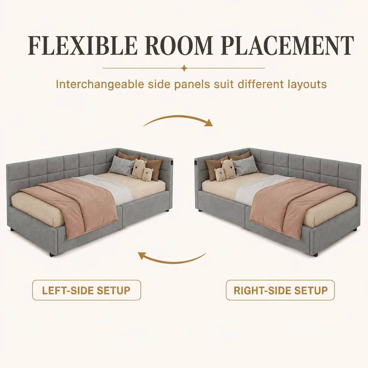 Single Bed 90x190 cm with Gas-Lift Storage, Floating Look and Metal Accents, Guest Bed and Daybed, Suitable for Adults and Children, without Mattress, in Grey Velvet Upholstery