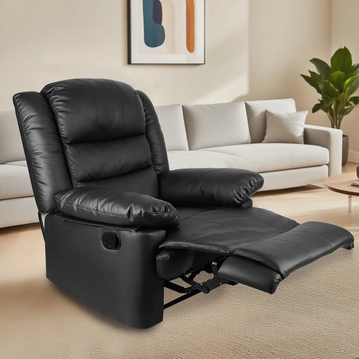 Recliner Armchair Single Sofa Reclining Chair Lounge Seating Adjustable Legrest PU Leather Couch Chair for Room Bedroom Home