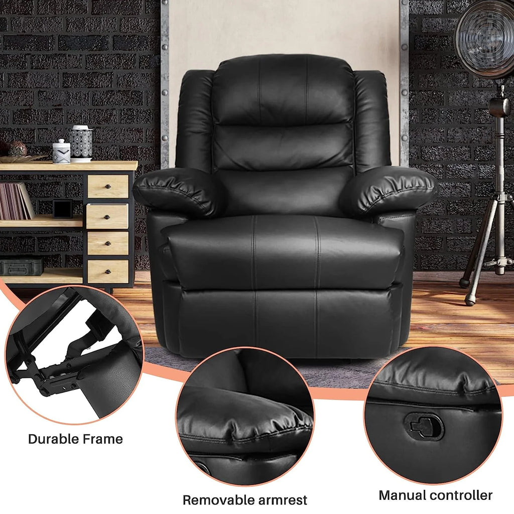 Recliner Armchair Single Sofa Reclining Chair Lounge Seating Adjustable Legrest PU Leather Couch Chair for Room Bedroom Home