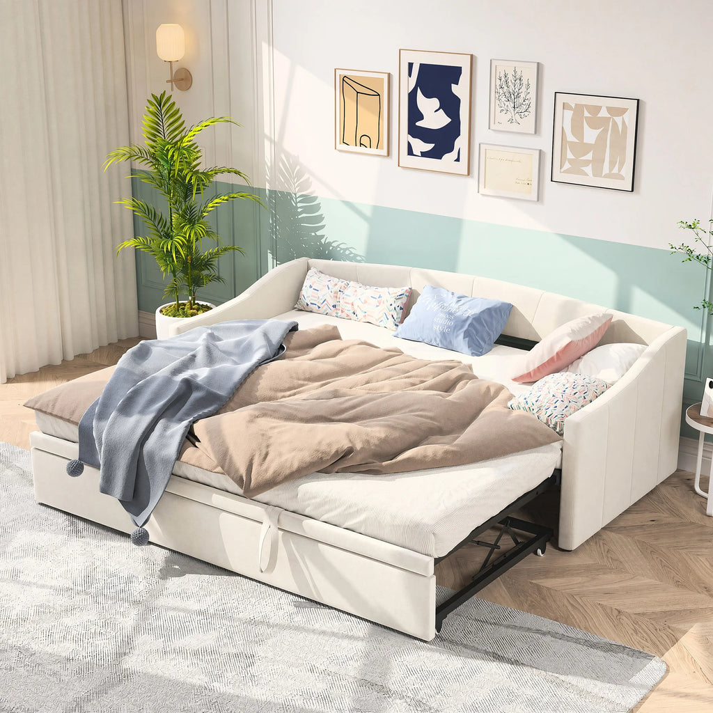 Woodenaura, 90 X 190 cm Upholstered Sofa Bed, Living Room Sofa, Dual-Purpose Living Room Sofa Bed, Multifunctional Pull-Out Sofa Bed, Single Guest Sofa Bed, Living Room Overnight Sofa, Velvet, Beige