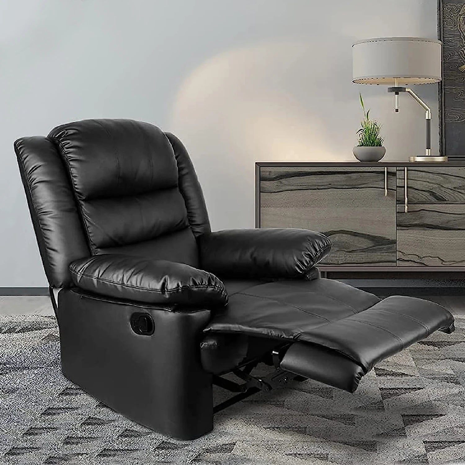 Recliner Armchair Single Sofa Reclining Chair Lounge Seating Adjustable Legrest PU Leather Couch Chair for Room Bedroom Home