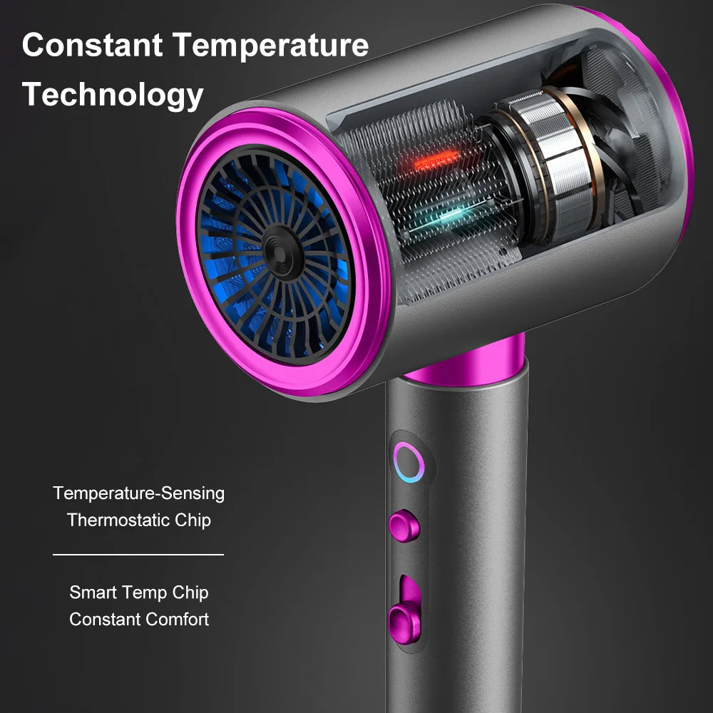 Professional Powerful Hair Dryer High-Speed Negative 2400W Quick Drying Hot and Cold Air Constant with Curly Nozz