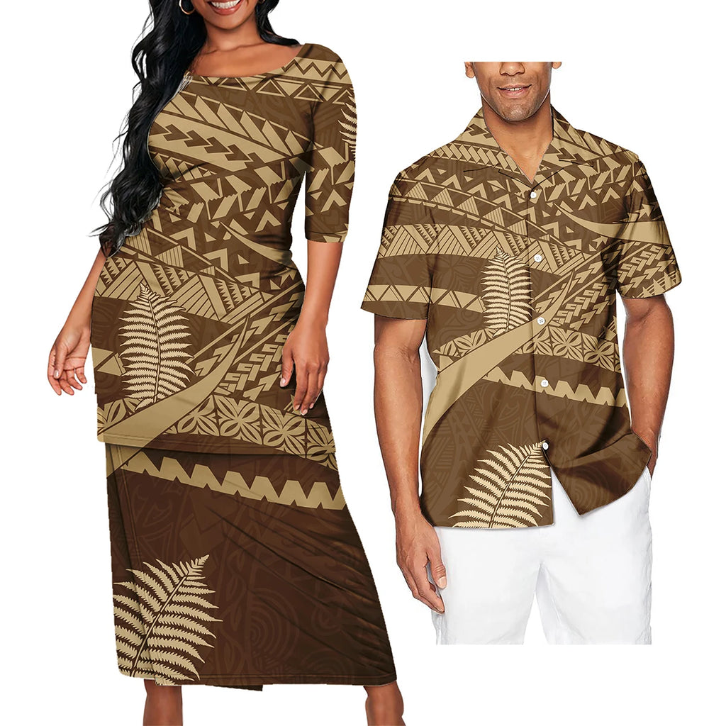 Polynesian Tribal Clothing Set Samoan Print Couple Clothing Set 2024 Girl's Party Casual Dresses Women Ladies Match Men Shirts