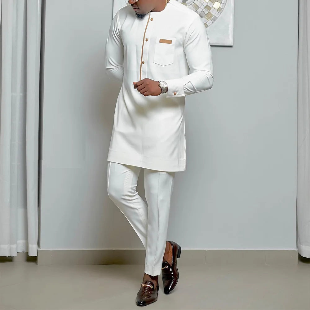 2025 New Elegant Men's Suit African Style Kaftan Embroidery Casual 2 Piece Suit Festive Wedding Traditional Men's Clothing