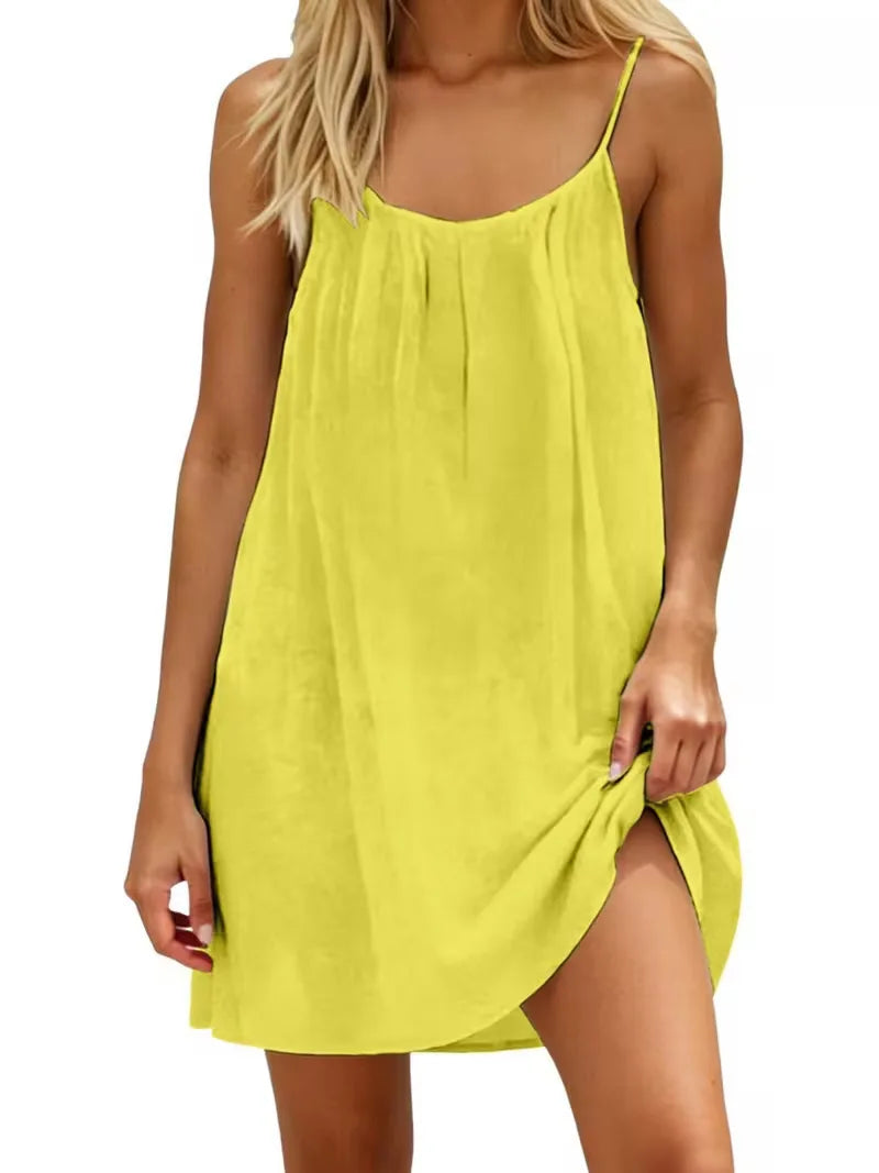 2026 New European & American Cross‑border Women’s Wear – Women’s Loose Solid‑Color Slip Backless Dress