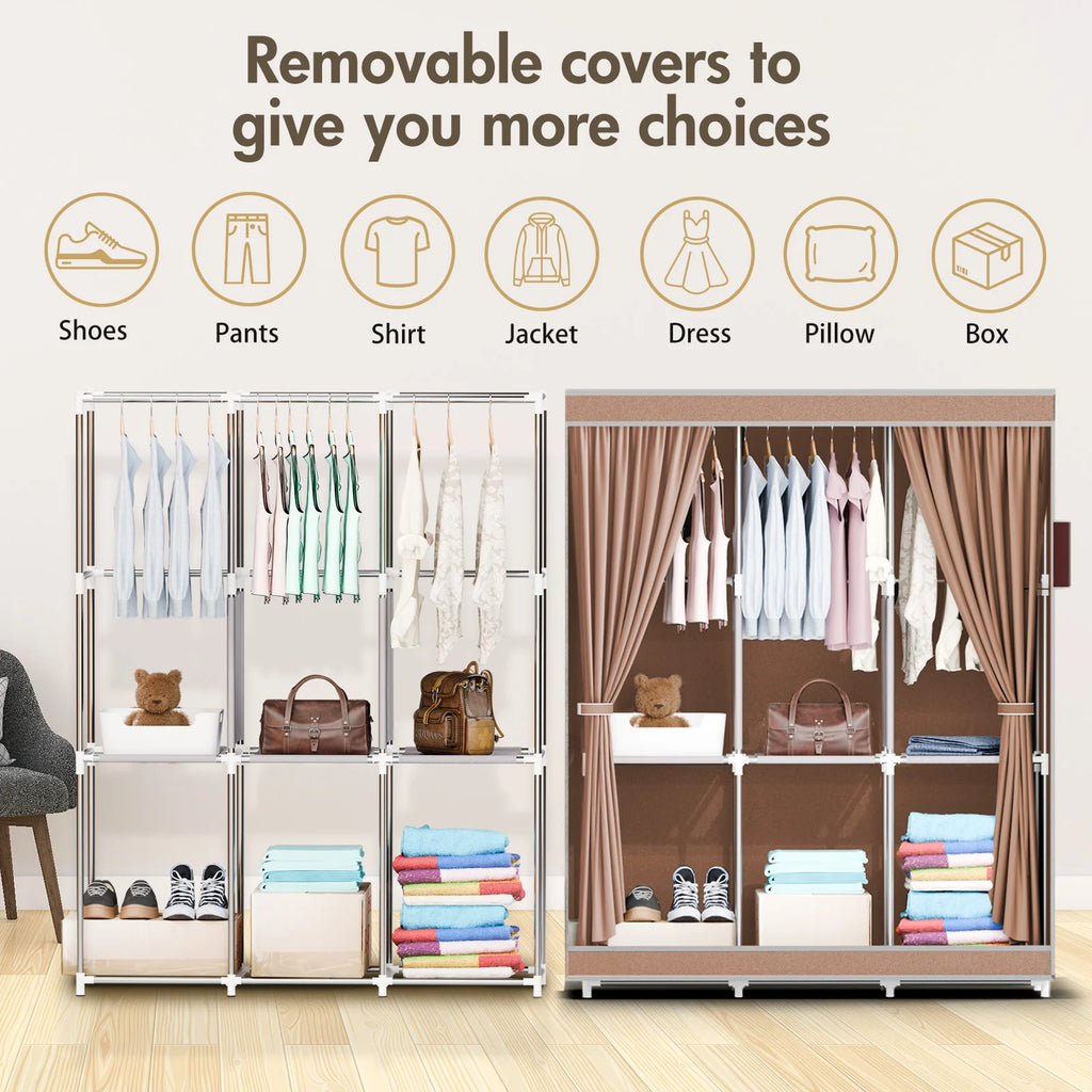 51-Inch Portable Closet Wardrobe 16mm Thick Pipe Clothing Storage Rack Organizer Non-Woven Fabric Cover for Bedroom Clothes Rail