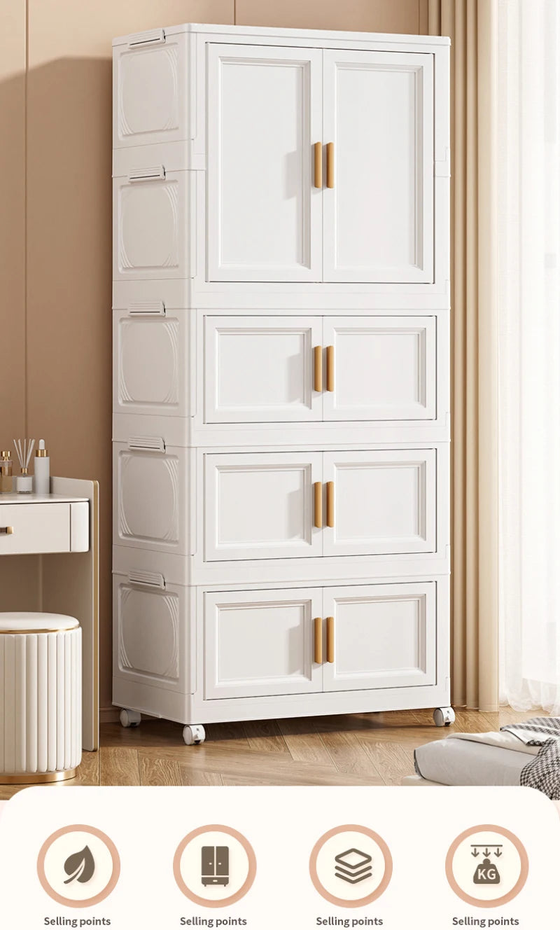 Multi-Layer Folding Storage Cabinet Double Door Wardrobe Closet Large Capacity Organizer Bins Stratification Shelf Containers