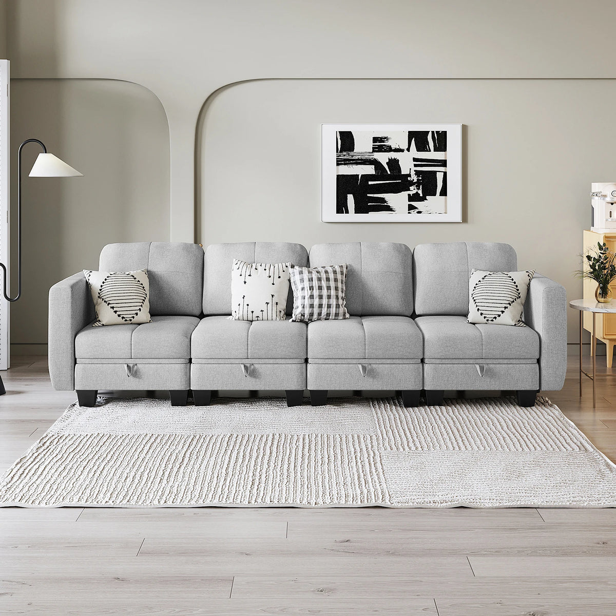 Fabric Modular Sofas with Upholstered Cushion and Removable Back Cushion Covers, Modern Sectional Sofa for Living Room