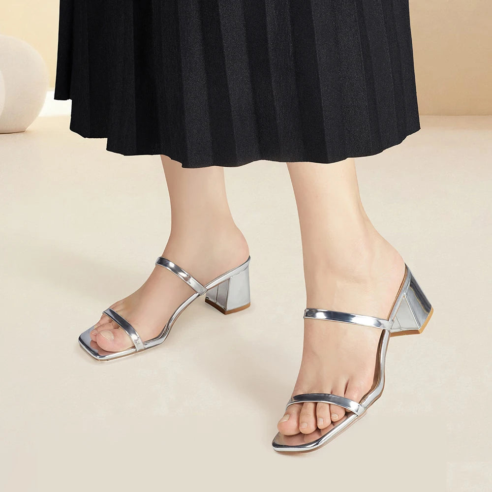 Voltsify Open Toe Heeled Sandals 5cm Heel Height, Black & Silver