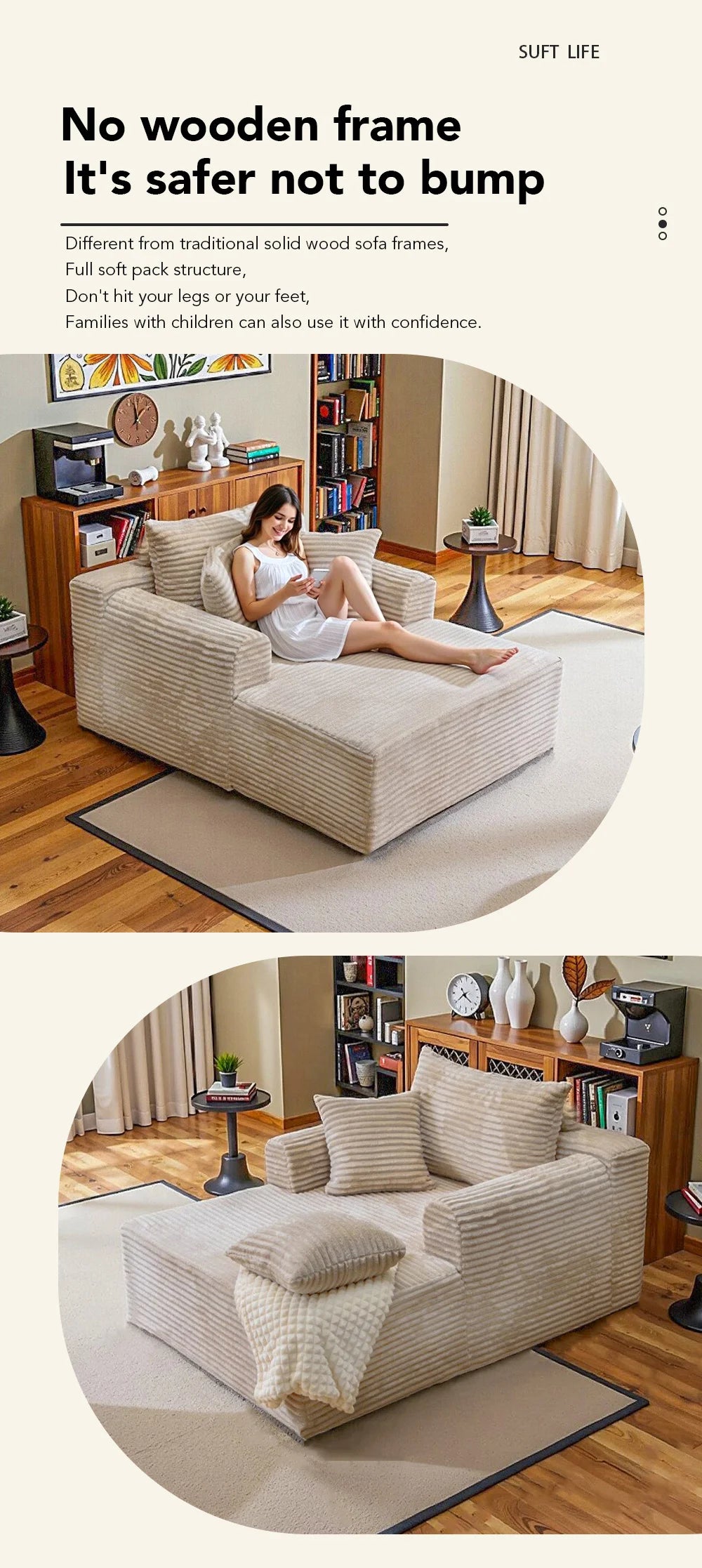 SINGLE SOFA BED, LAZY LOUNGE CHAIR SOFA WITH TWO PILLOWS AND CLOUD ARMRESTS, ULTRA SOFT SEAT CUSHION BONELESS SOFA, FREE INSTALLATION LIVING ROOM SOFA, HOME FURNITURE THAT CAN BE RECLINED OR SEATED, SUITABLE FOR BEDROOMS, LOU