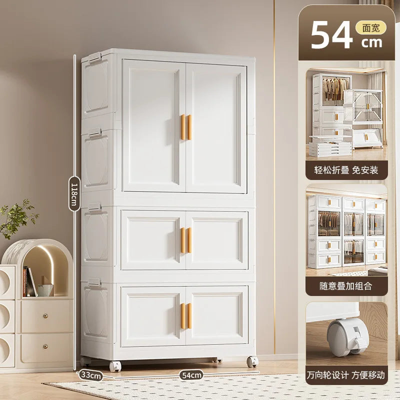 Multi-Layer Folding Storage Cabinet Double Door Wardrobe Closet Large Capacity Organizer Bins Stratification Shelf Containers