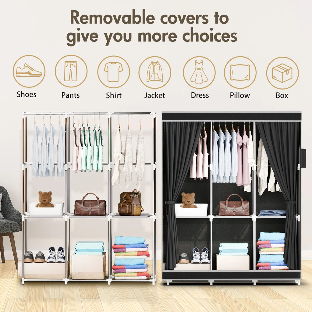 51-Inch Portable Closet Wardrobe 16mm Thick Pipe Clothing Storage Rack Organizer Non-Woven Fabric Cover for Bedroom Clothes Rail