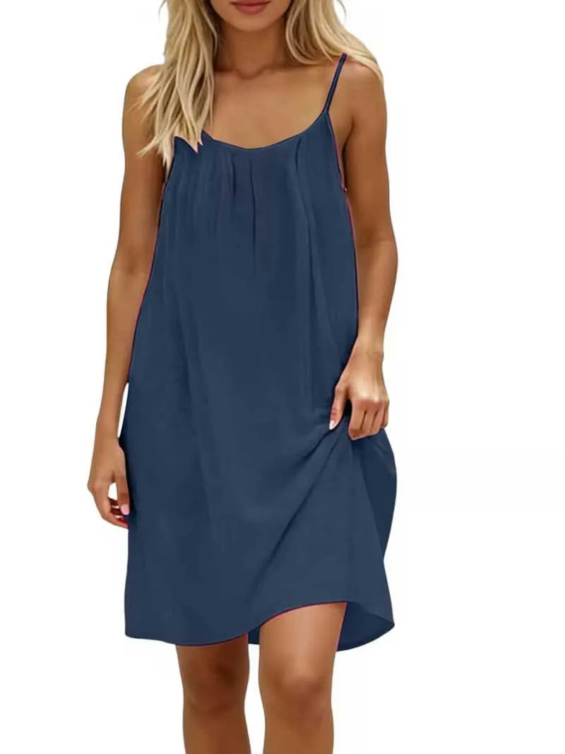 2026 New European & American Cross‑border Women’s Wear – Women’s Loose Solid‑Color Slip Backless Dress