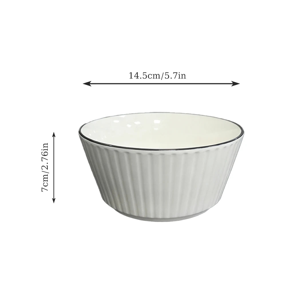 4PCS 6in Ceramic Bowls Set, White Black Rim Round Porcelain Tableware, Glossy Finish, Multi Safe Oven Microwave Dishwasher, for Home Dining, Ice Cream, Desserts, Snacks, Stackable, Noodles, Kitchen Table Decor, Party Tablewar