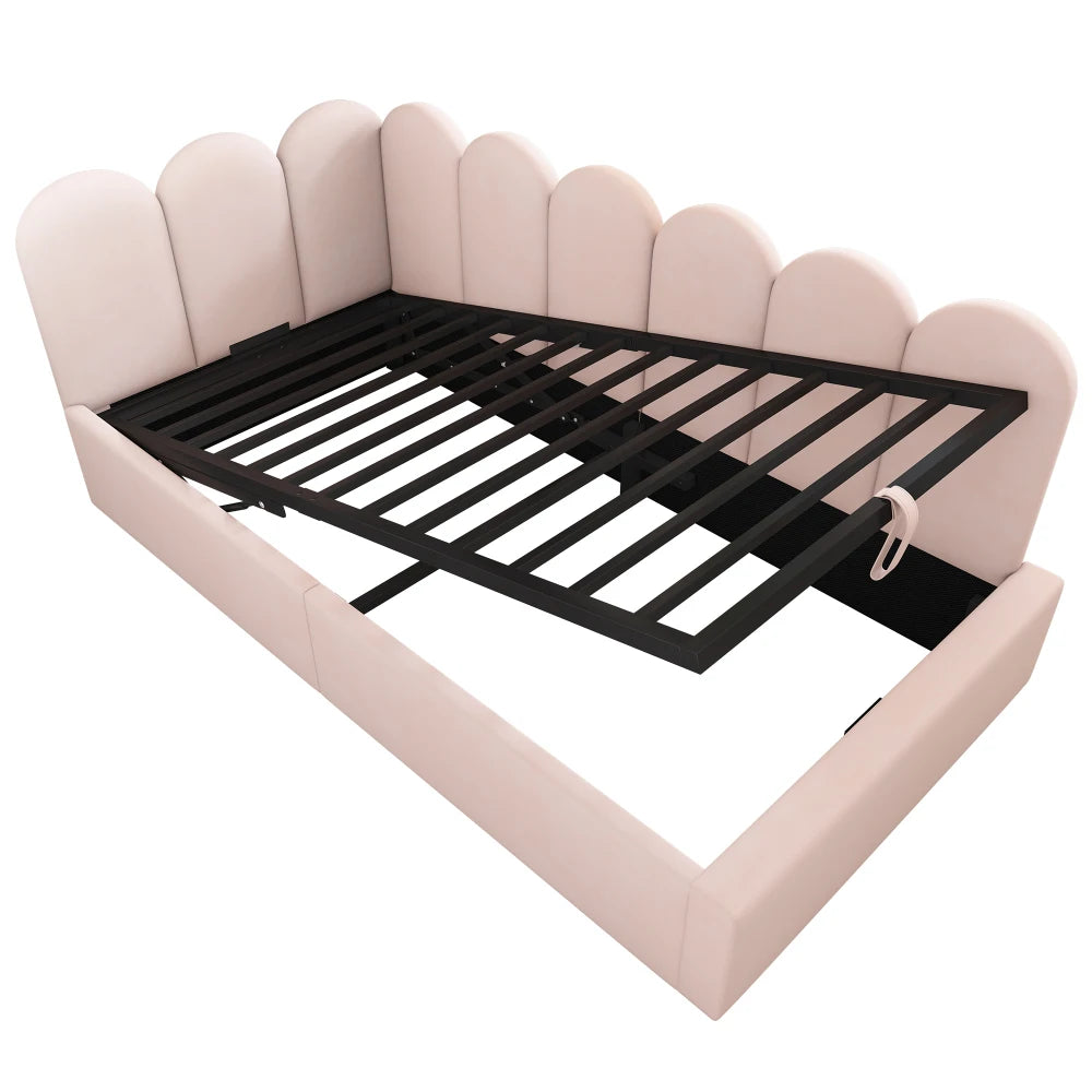 PINGGO Upholstered Daybed Sofa Bed Storage Hydraulic Ottoman Frame 3FT Single Velvet Metal Slatted No Mattress