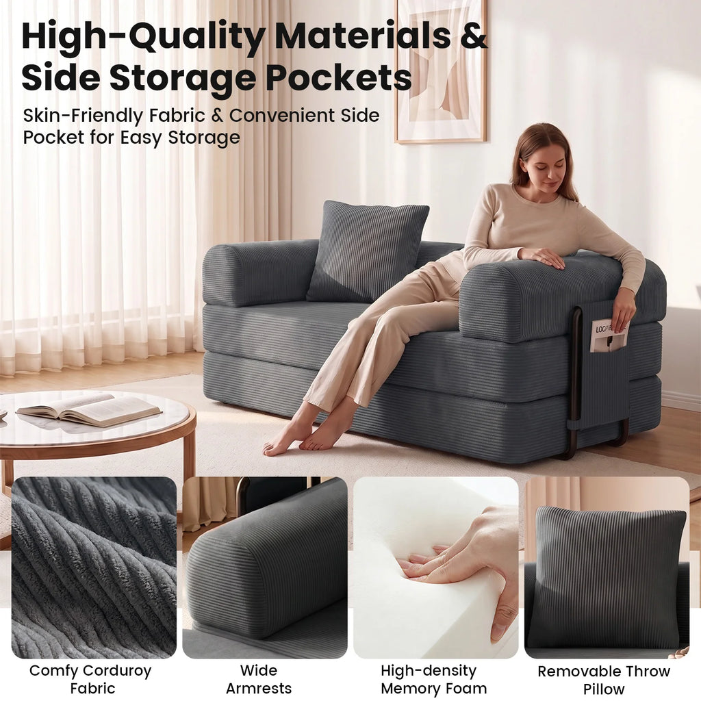 Foldable Sofa Bed - DIY Compressed Floor Sofa Multifunctional with Washable Cover for Living Room Apartment Bedroom