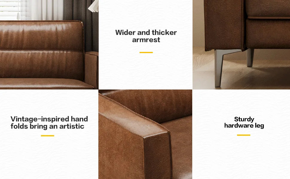 Medieval Style Artificial Oil Wax Leather Sofa 220CM Traditional Period Furniture Design for Home Living Room