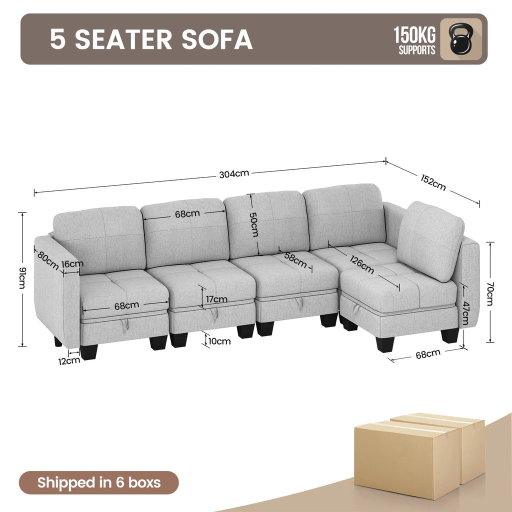 Fabric Modular Sofas with Upholstered Cushion and Removable Back Cushion Covers, Modern Sectional Sofa for Living Room