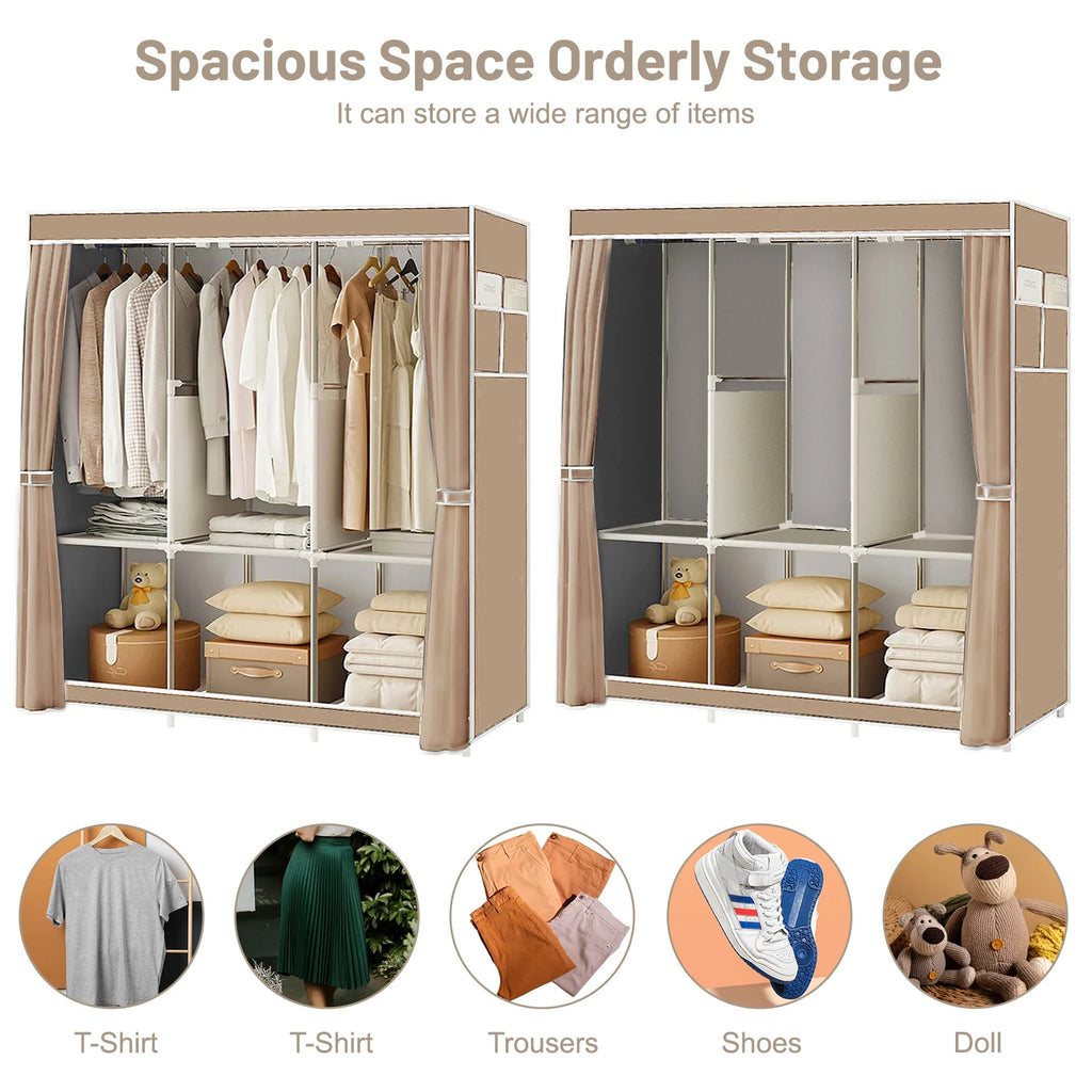 51-Inch Portable Closet Wardrobe 16mm Thick Pipe Clothing Storage Rack Organizer Non-Woven Fabric Cover for Bedroom Clothes Rail