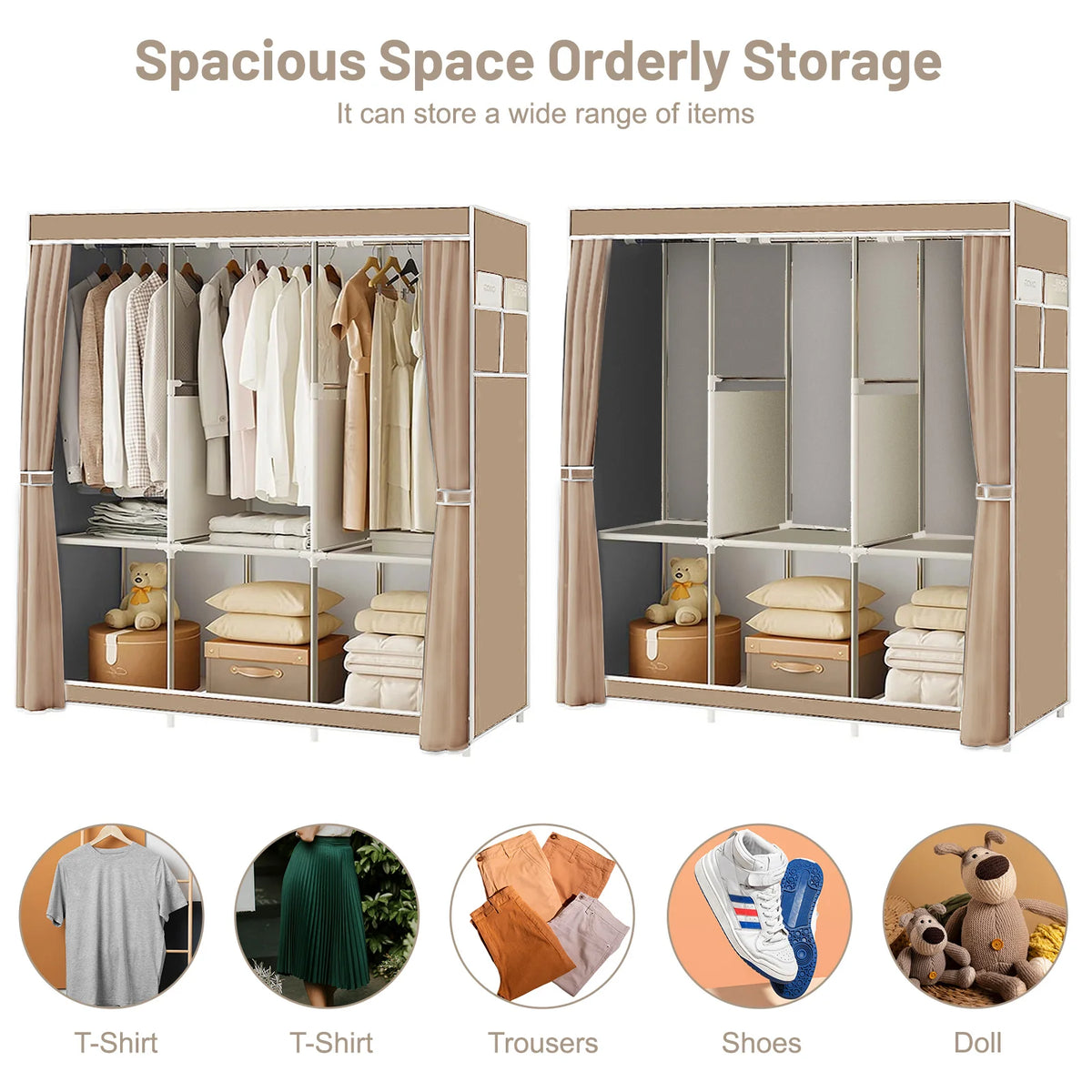 51-Inch Portable Closet Wardrobe 16mm Thick Pipe Clothing Storage Rack Organizer Non-Woven Fabric Cover for Bedroom Clothes Rail