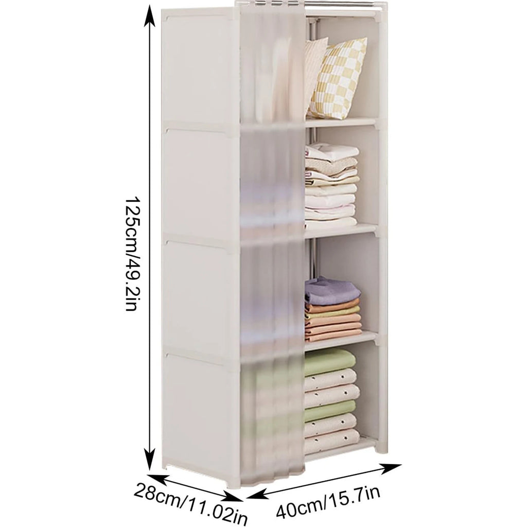 Wardrobe Rack For Storage Clothes, Garment Rack With Dustproof Cover, Portable Closet Organizer With Shelves, Non-Woven Wardrobe
