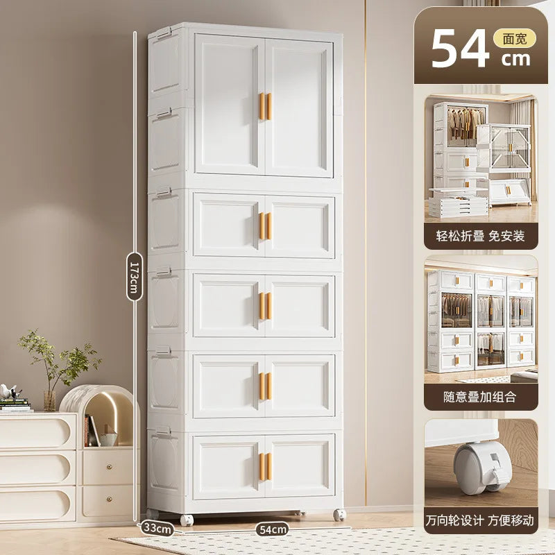 Multi-Layer Folding Storage Cabinet Double Door Wardrobe Closet Large Capacity Organizer Bins Stratification Shelf Containers