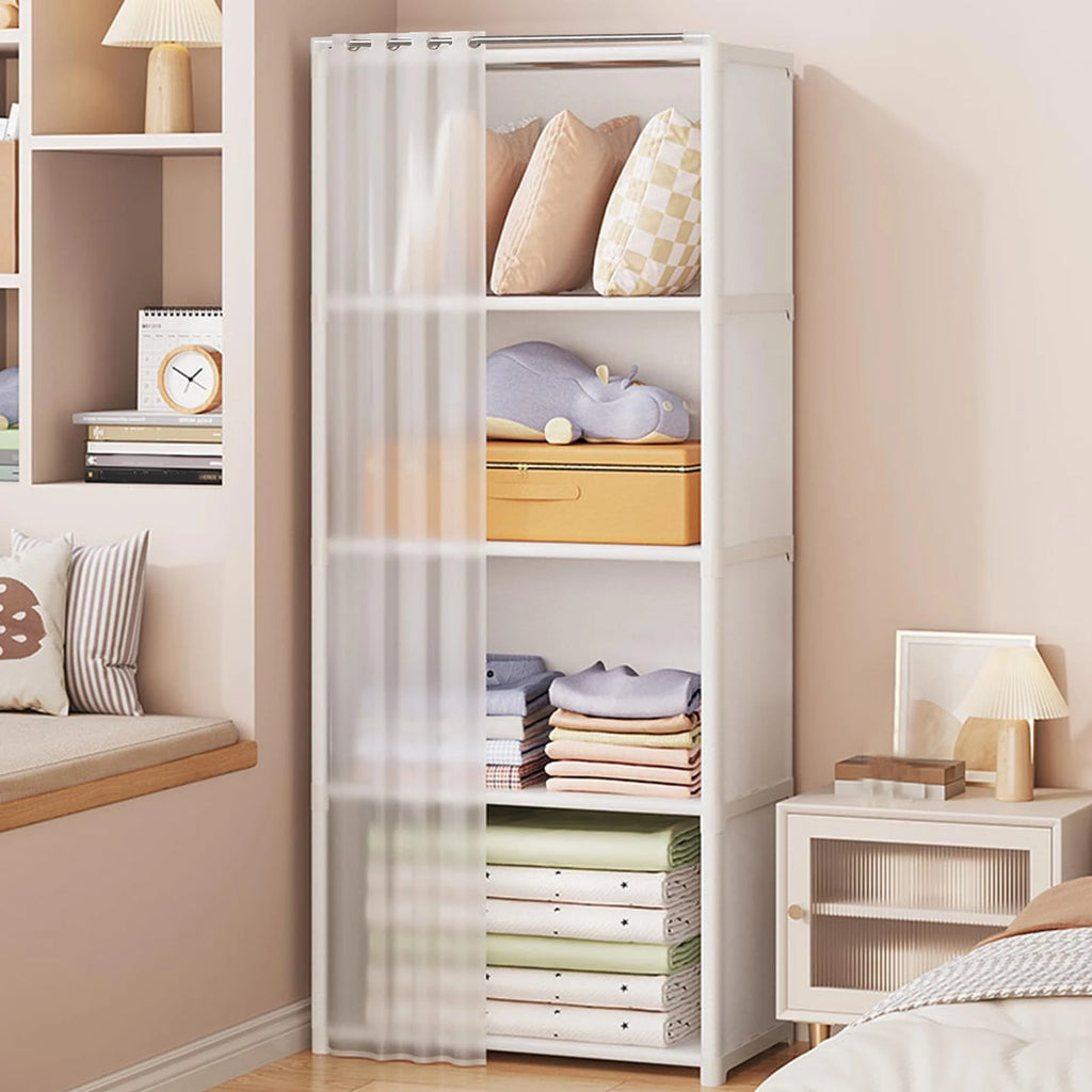 Wardrobe Rack For Storage Clothes, Garment Rack With Dustproof Cover, Portable Closet Organizer With Shelves, Non-Woven Wardrobe