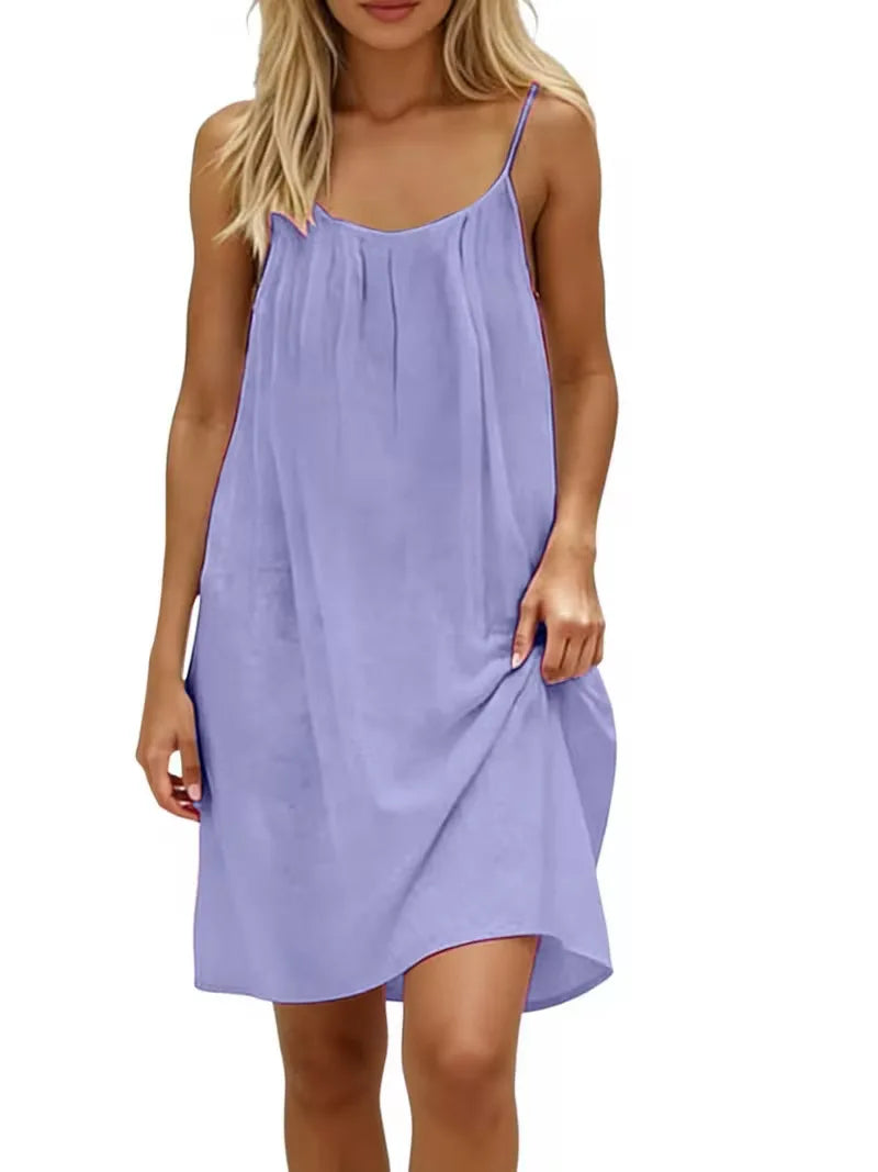 2026 New European & American Cross‑border Women’s Wear – Women’s Loose Solid‑Color Slip Backless Dress