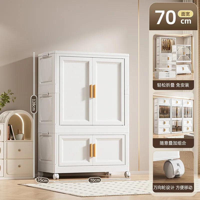 Multi-Layer Folding Storage Cabinet Double Door Wardrobe Closet Large Capacity Organizer Bins Stratification Shelf Containers
