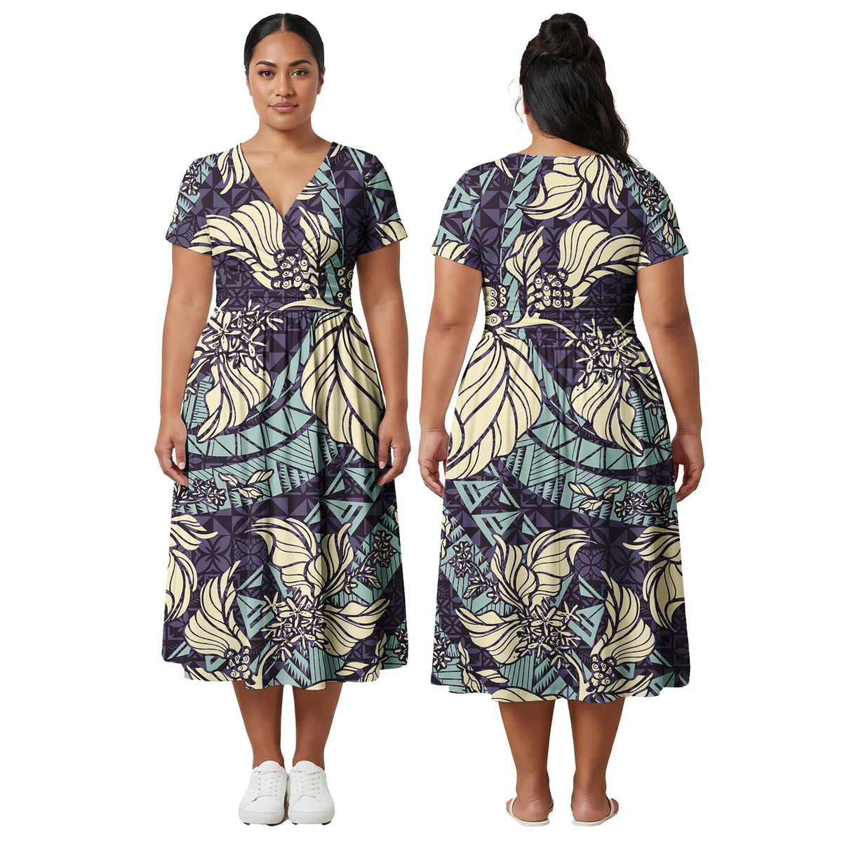 Factory Outlet Outfits Custom Ladies Samoan Tribal Prom Dresses Polynesian Fashion Plus Size Skirts Hawaiian V-Neck Women Dress