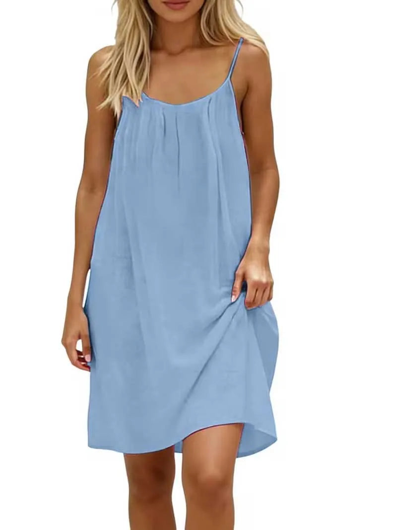 2026 New European & American Cross‑border Women’s Wear – Women’s Loose Solid‑Color Slip Backless Dress