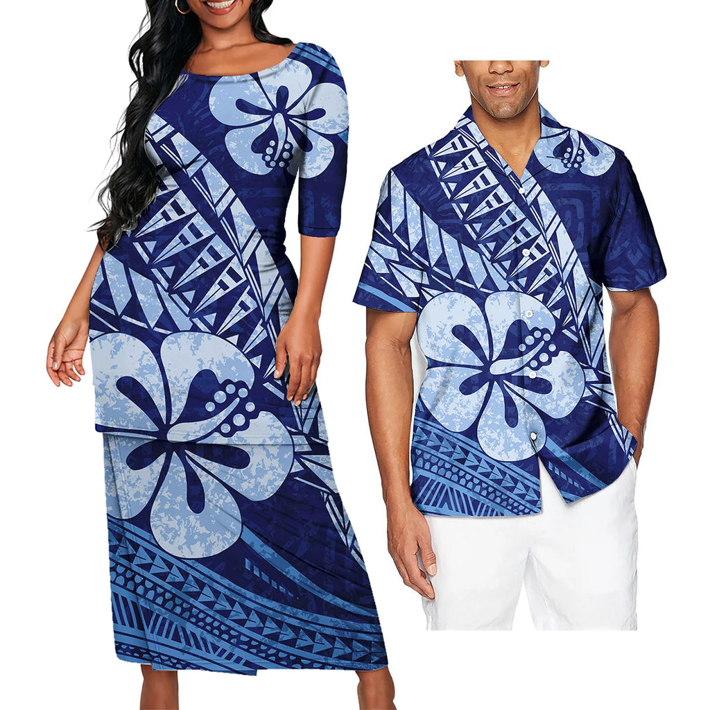 Polynesian Tribal Clothing Set Samoan Print Couple Clothing Set 2024 Girl's Party Casual Dresses Women Ladies Match Men Shirts