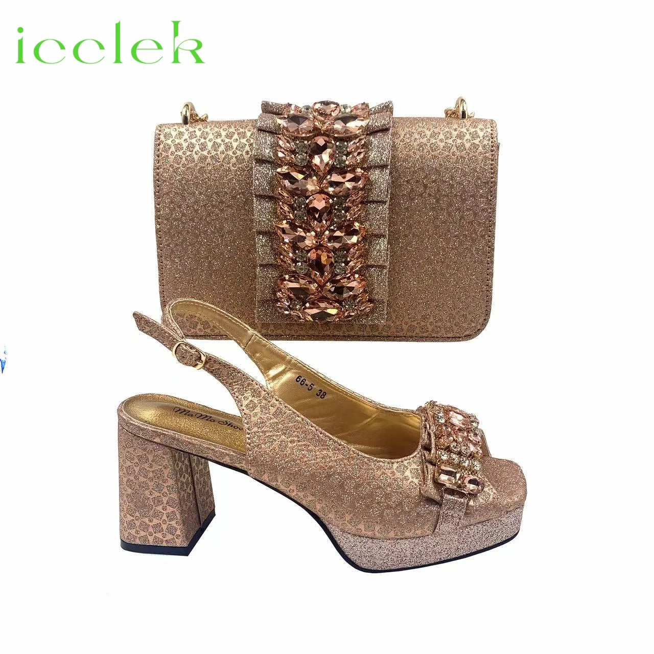 Orange Newest Italian Design Special Synthetic Fabrics Women's Matching Shoe and Bag Set High Heel for Weddings and Parties
