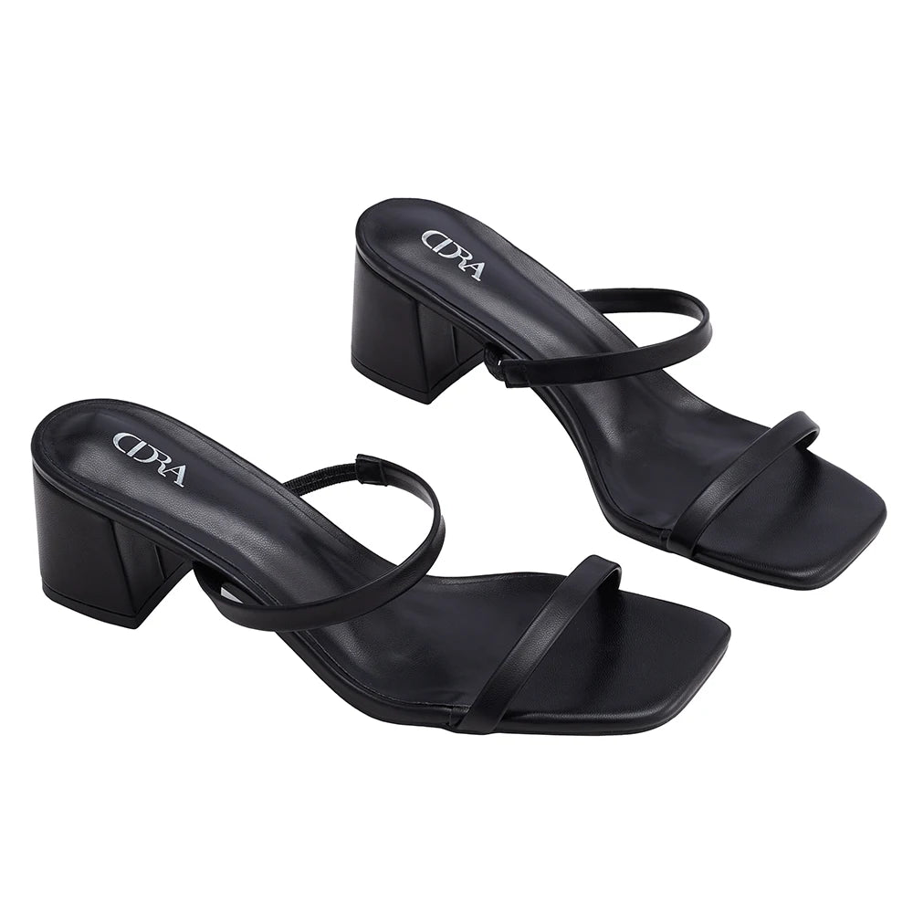 Voltsify Open Toe Heeled Sandals 5cm Heel Height, Black & Silver