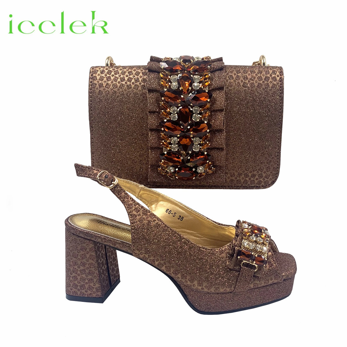 Orange Newest Italian Design Special Synthetic Fabrics Women's Matching Shoe and Bag Set High Heel for Weddings and Parties