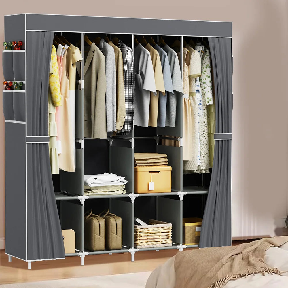 170*45*170cm Canvas Wardrobe Clothes Closet Organizer Portable Storage Cupboard for Bedroom Fabric Closet Dust-proof Storage