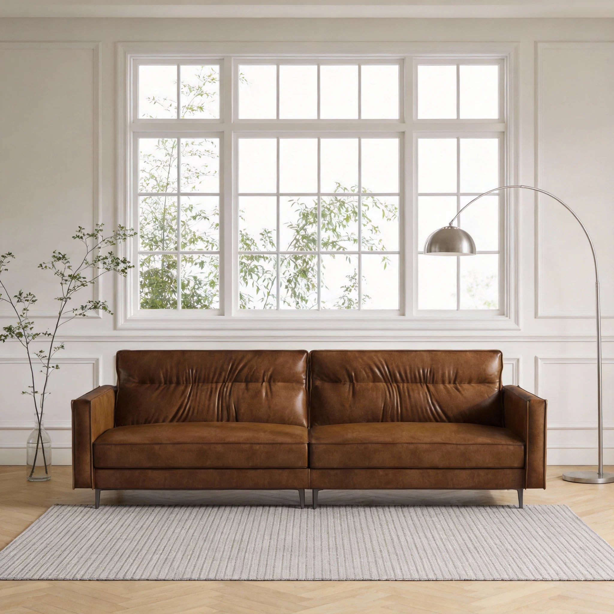 Medieval Style Artificial Oil Wax Leather Sofa 220CM Traditional Period Furniture Design for Home Living Room