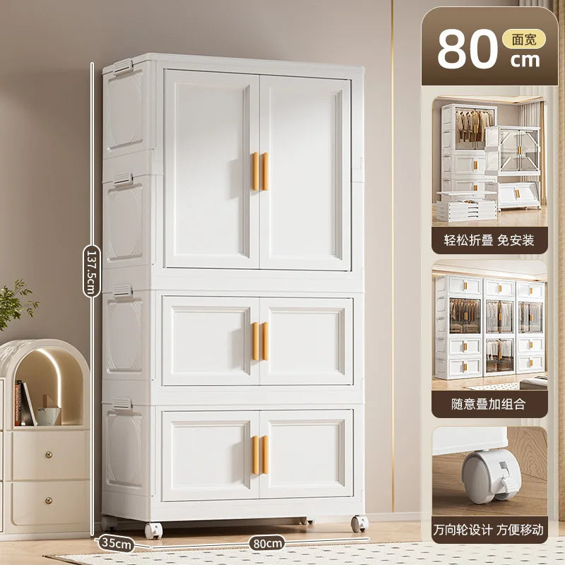 Multi-Layer Folding Storage Cabinet Double Door Wardrobe Closet Large Capacity Organizer Bins Stratification Shelf Containers