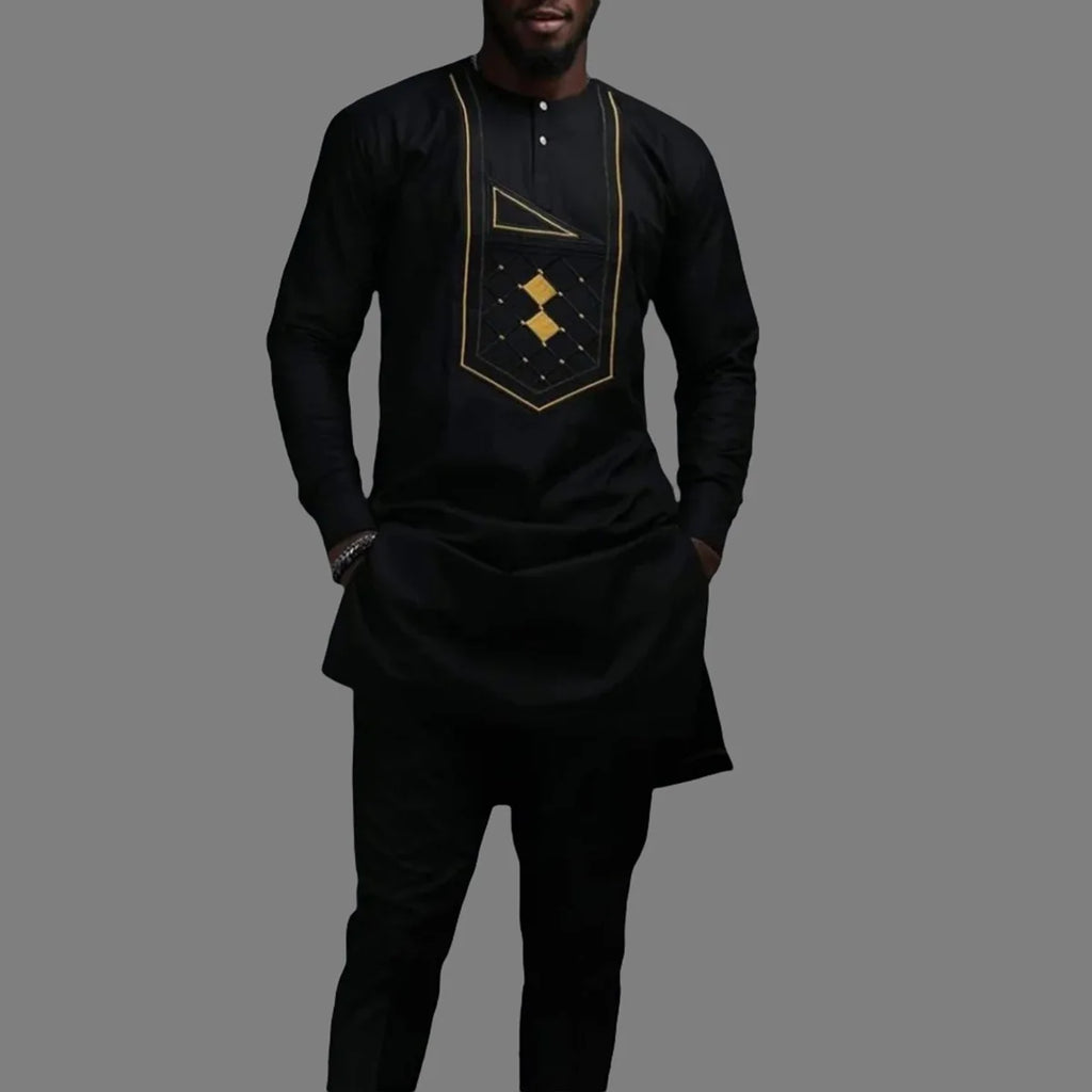 2025 New Elegant Men's Suit African Style Kaftan Embroidery Casual 2 Piece Suit Festive Wedding Traditional Men's Clothing