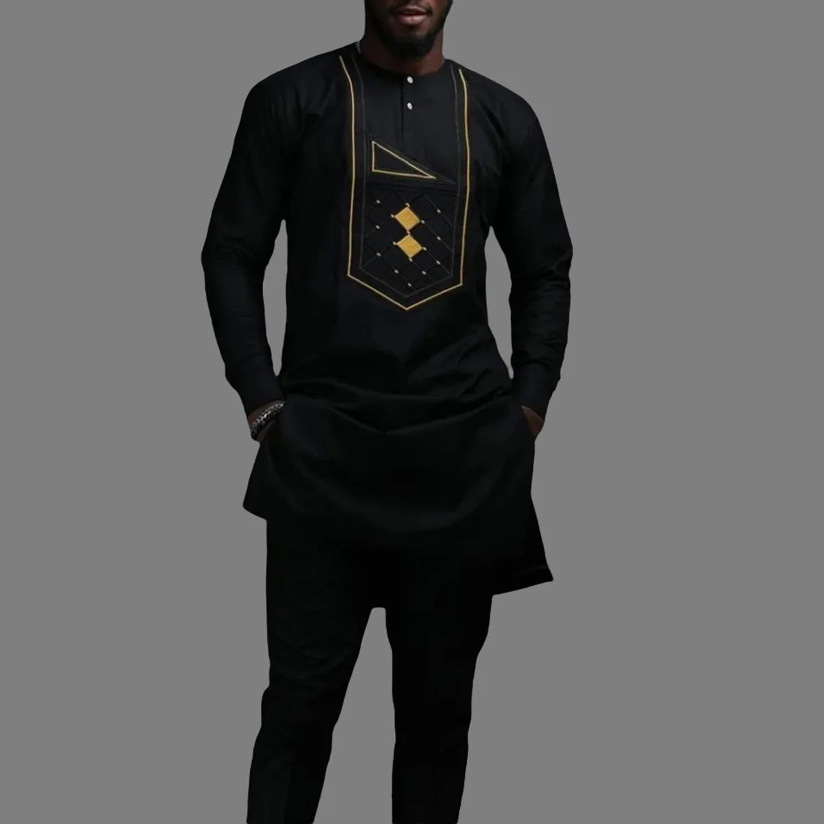 2025 New Elegant Men's Suit African Style Kaftan Embroidery Casual 2 Piece Suit Festive Wedding Traditional Men's Clothing