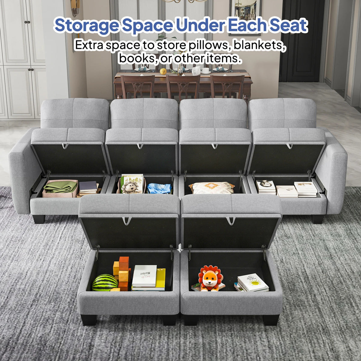 Fabric Modular Sofas with Upholstered Cushion and Removable Back Cushion Covers, Modern Sectional Sofa for Living Room