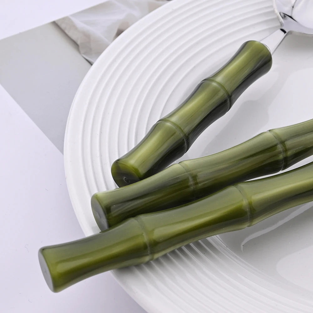 4Pcs Imitation Bamboo Handle Dinnerware Set Knife Fork Spoon Tableware Set Stainless Steel Cutlery Kitchen Flatware