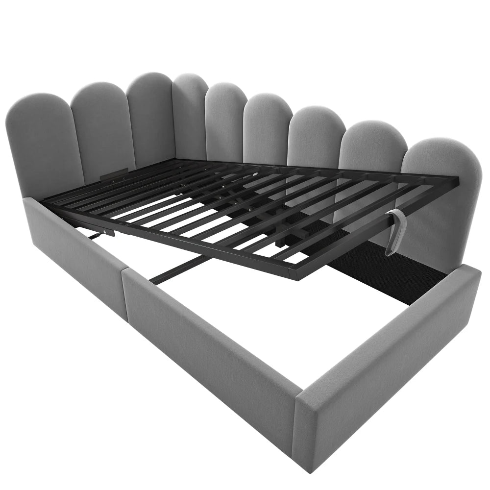 PINGGO Upholstered Daybed Sofa Bed Storage Hydraulic Ottoman Frame 3FT Single Velvet Metal Slatted No Mattress