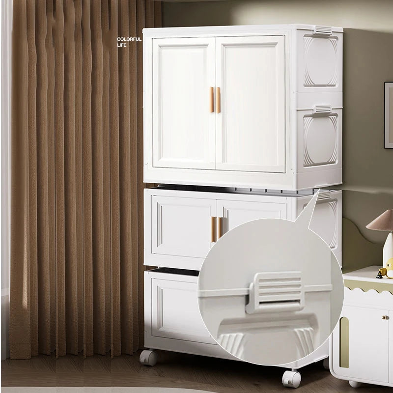 Multi-Layer Folding Storage Cabinet Double Door Wardrobe Closet Large Capacity Organizer Bins Stratification Shelf Containers